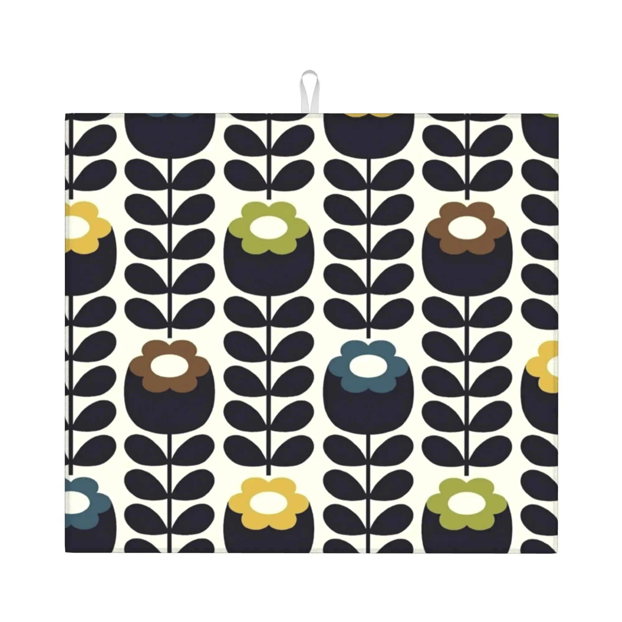 Orla Kiely Floral Fabric Non Slip Kitchen Counter Protector Mat Barware Tableware Reusable Bathroom Drying Mat For Kitchen