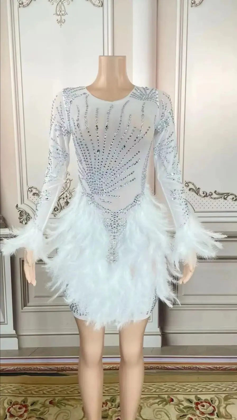 

ZD Фламинго с бриллиантами, винтажное сексуальное платье богини с v-образным вырезом для ночного клуба, бара, вечернее платье, костюм для выступлений