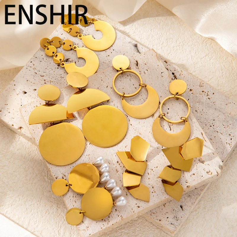 

Серьги ENSHIR из нержавеющей стали 316L с искусственным жемчугом, полые круглые серьги для женщин, нишевые ювелирные изделия, подарки, оптовая продажа