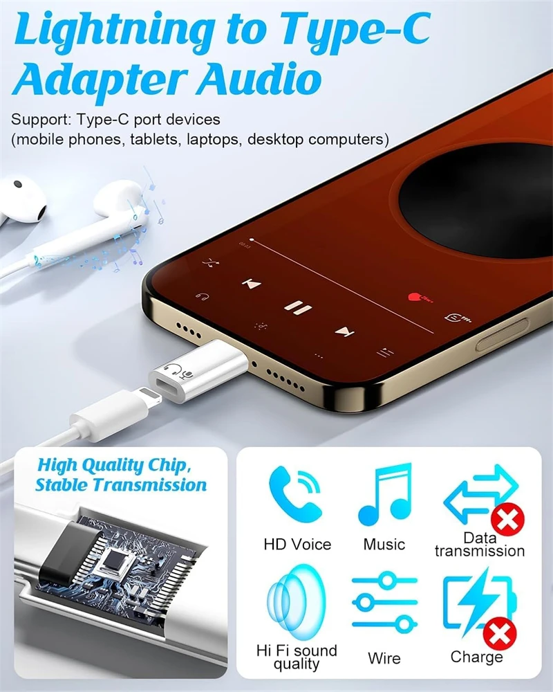 Lightning Female To Type C Audio Headphones Adapter for IPhone 17 16 15 Pro Max IPad MacBook IOS Aux OTG USB C USBC Converter view 2