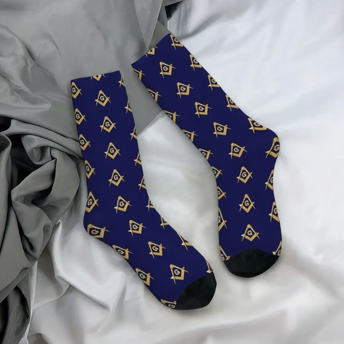 Calcetines masónicos con patrón de Freemason para hombre y mujer, Medias de color azul y dorado, absorbentes, largas, Unisex, para todas las estaciones, regalo de cumpleaños