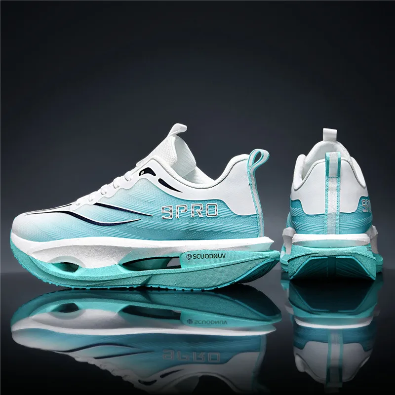 Herren-Freizeitsportschuhe, Paar-Modell 9Pro, Herren-Laufschuhe für Wettkämpfe, trendige Sportschuhe mit Farbverlauf und Mesh-Obermaterial, atmungsaktive, leichte und strapazierfähige Laufschuhe mit dicker Sohle und hoher Elastizität, die Stöße absorbieren, ideal für Outdoor-Fitness-Training. – Detail 4
