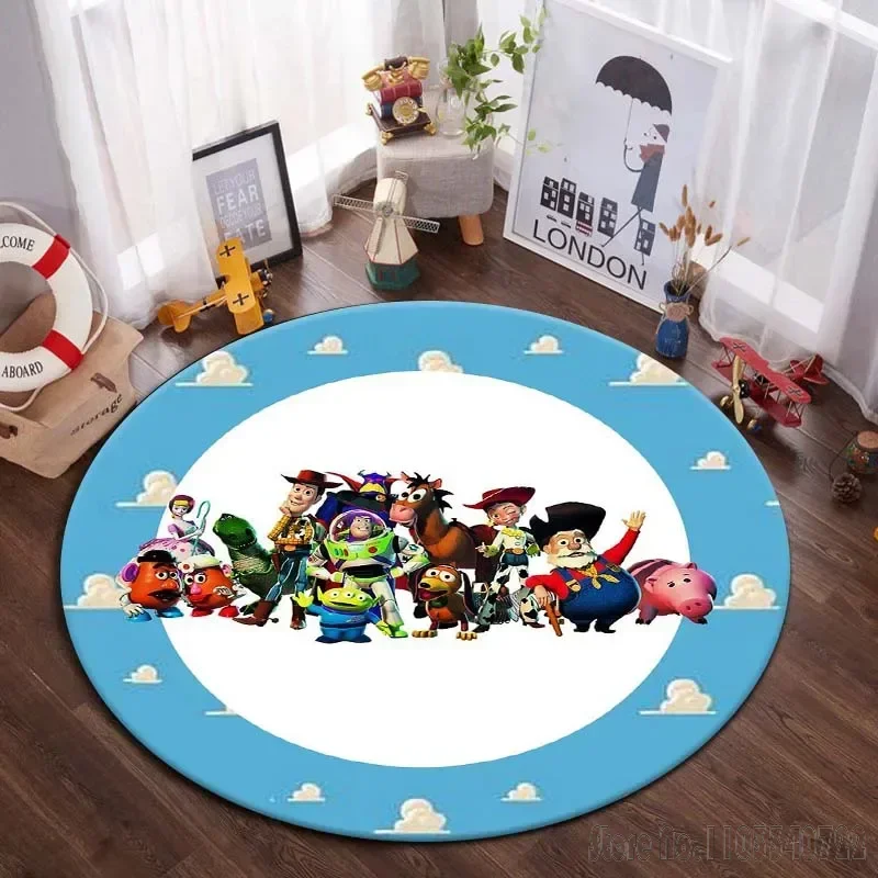 Karpet bulat 80cm, karpet kursi kartun Disney Toy Story, keset lantai anti selip, permainan merangkak untuk dekorasi ruang tamu anak-anak