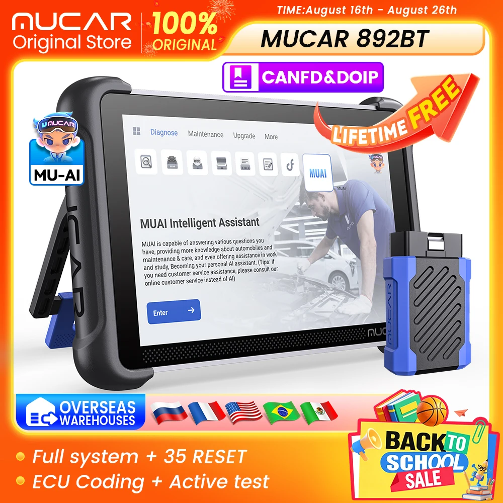 MUCAR 892BT OBD2 Scanner Full System Diagnostic Tools 35 Reset Lifetime Free Update BI-Direction DOIP CANFD 2025 Automotive Tool