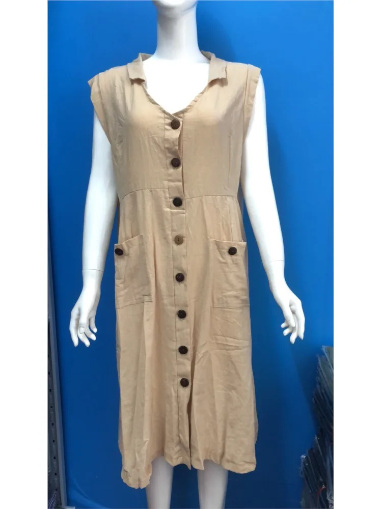 

2025 New Summer Fashion V-neck Button Dress For Women Sleeveless Office Party Casual Loose Single-breasted Pocket Dress Females