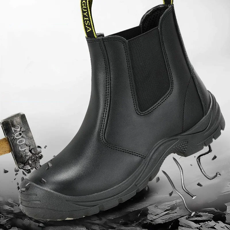 big size men fashion steel toe caps working safety boots cow leather welding shoes worker chelsea boot security ankle botas safe