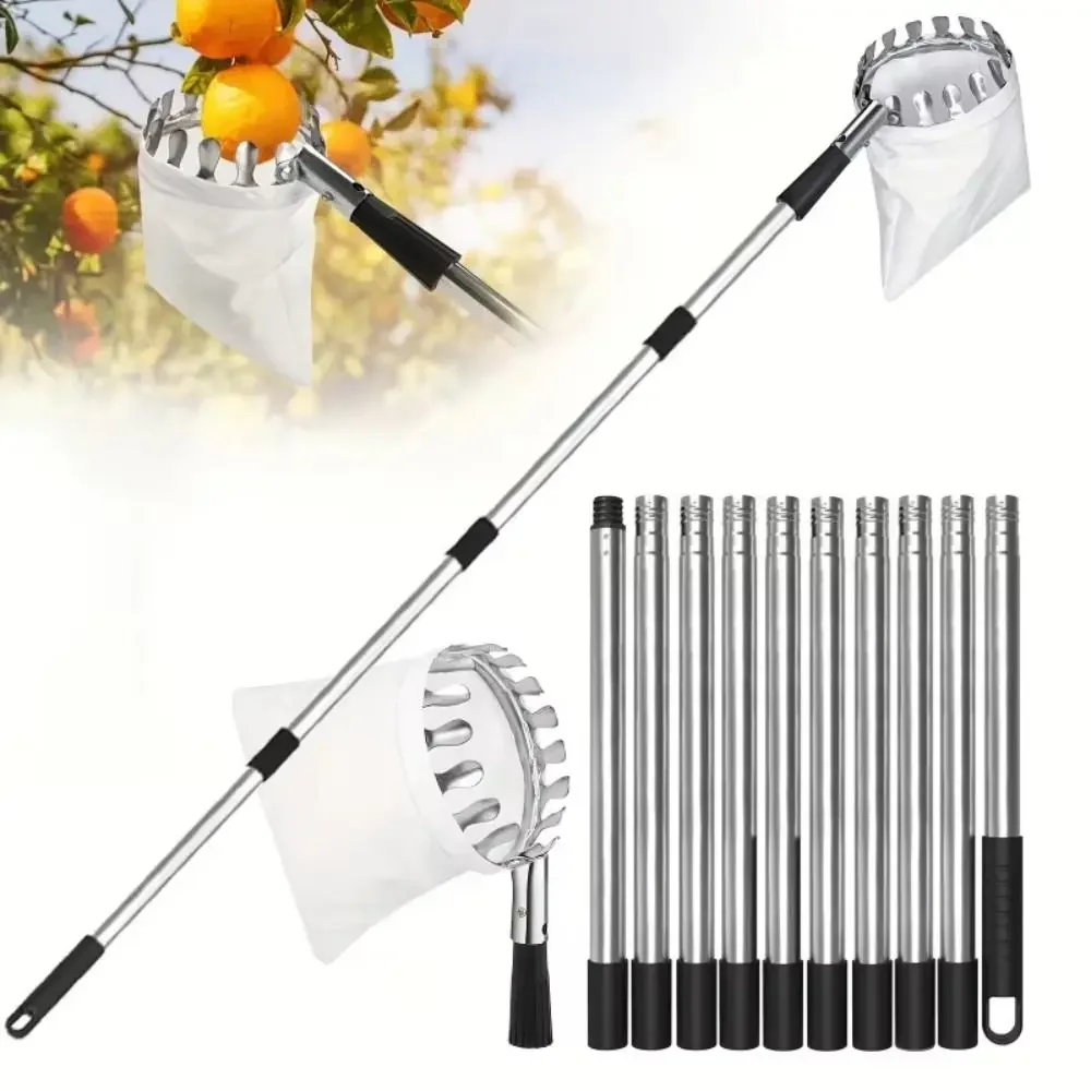 Stainless Steel Fruit Picker Machine Telescopic with Basket Fruit Picking Tools High-altitude High Tree