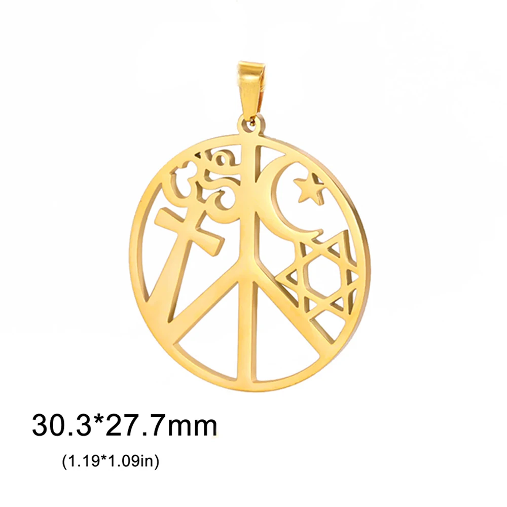 Dawapara Peace Sign Symbol Pendant for Necklace Earrings Harmony and Coexistence Religious Amulet Stainless Steel Jewelry