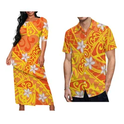 Samoa Clothing Custom Polynesian Double Suit Long Dress Puletasi Hawaiian Men's Shirt Couple Matching Suit
