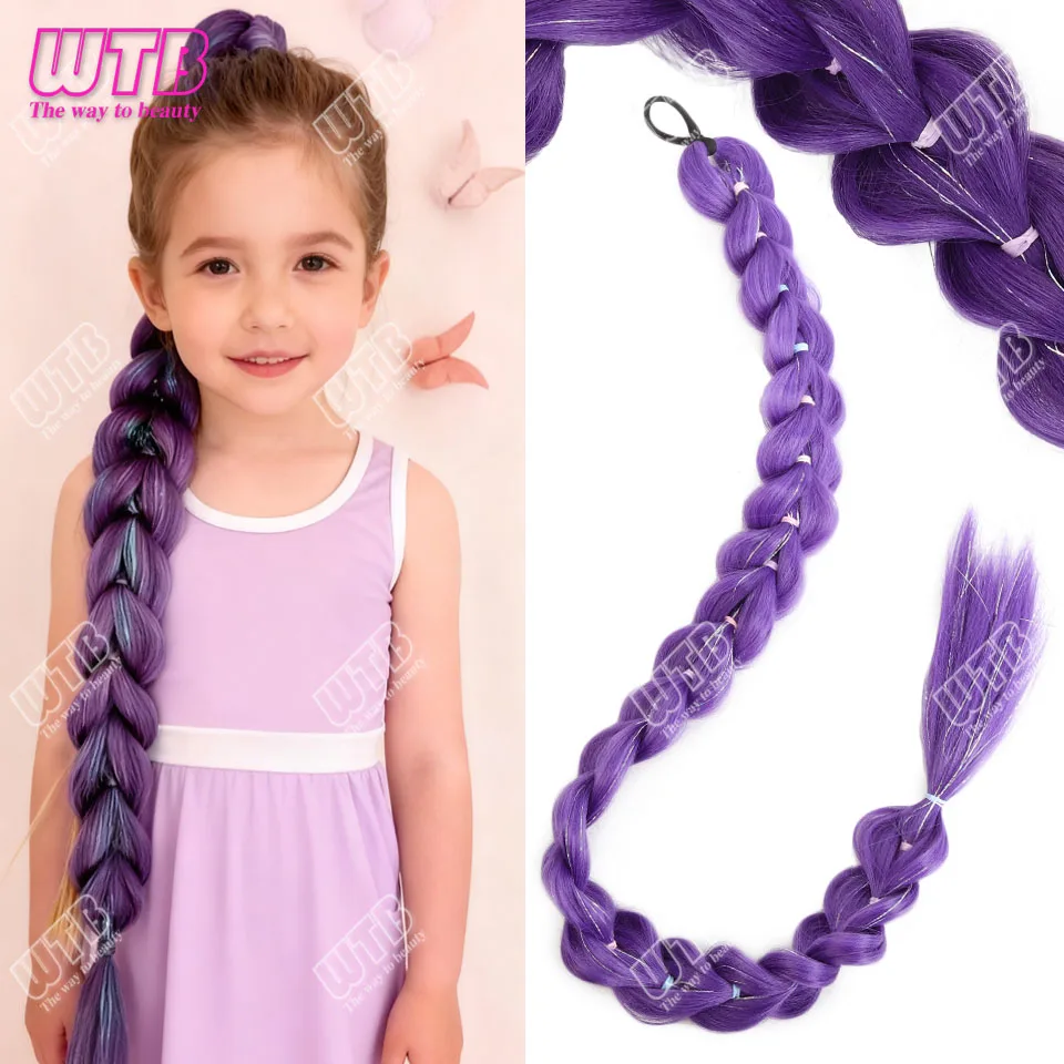 

Детский фиолетовый хвост, синтетические длинные прямые плетения, наращивание хвоста с резинкой, фиолетовые аксессуары для волос на Хэллоуин