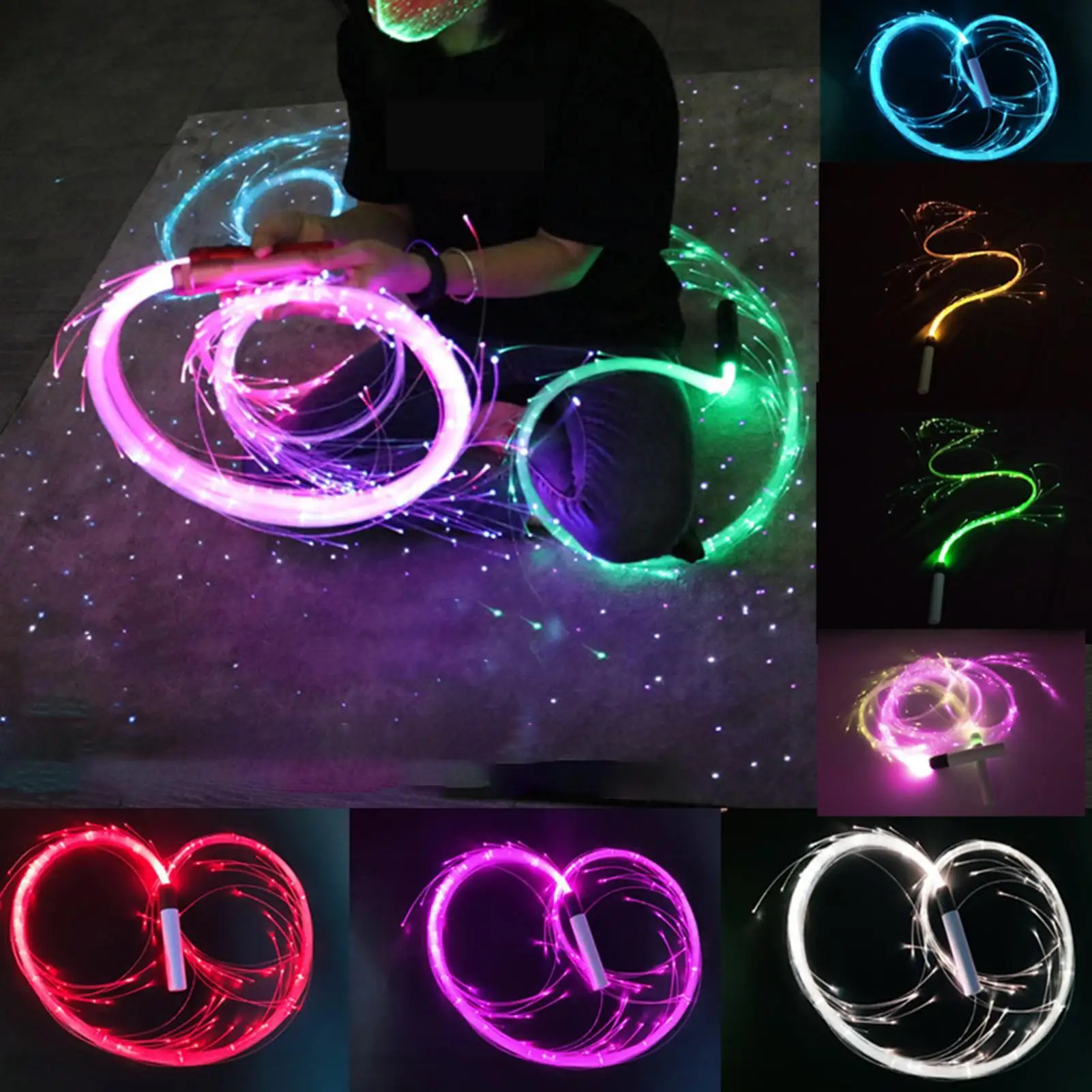  Colorful LED Fiber Optic Whip Light Reusable Battery Powered  Fiber Optic Glowing Whips For Lighting Show Dance Party Dancing