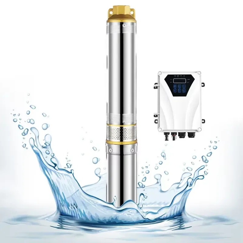 1HP 4 Inch Stainless Steel Solar Submersible Pump DC Deep Well Water Pump 110V for Irrigation System High Efficiency Motor DC