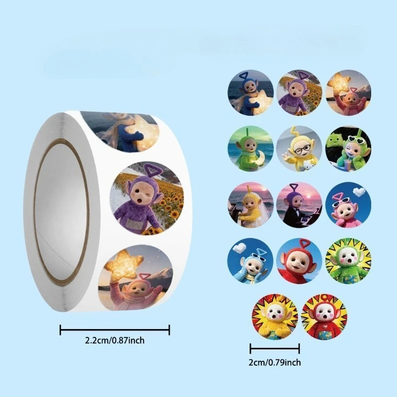 

500pcs/1Roll Teletubbies Anime Peripheral Sticker DIY Tinky Winky Po Laa Laa Dipsy Decorative Sticker Children's Toy Gifts