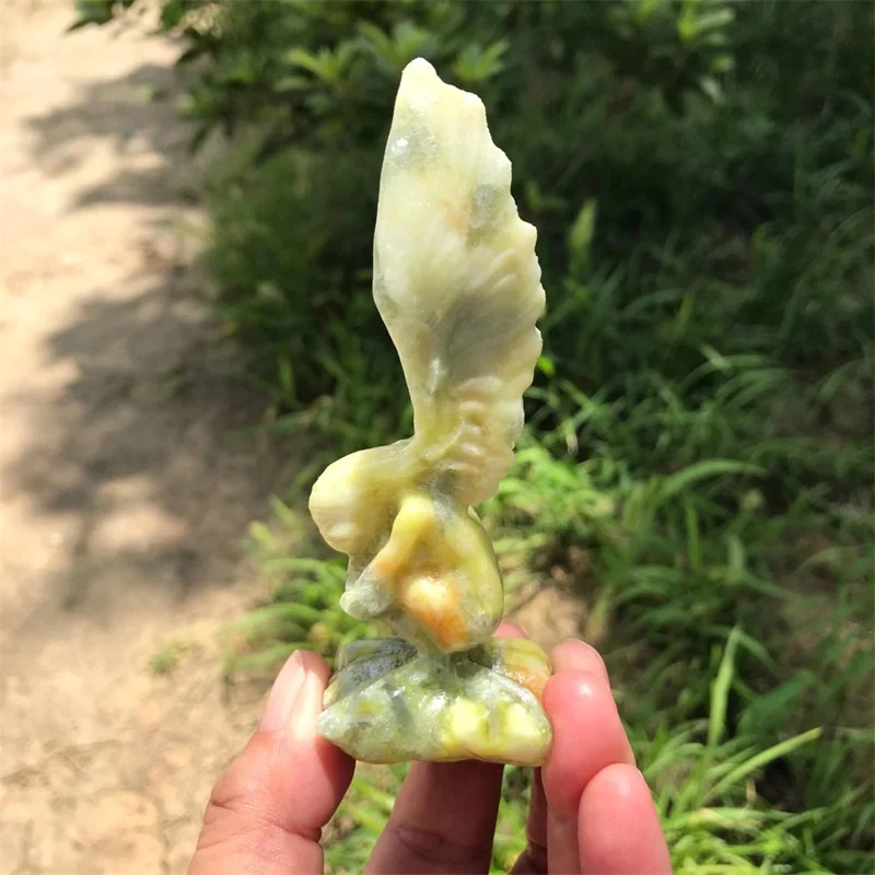 10CM Natural Jade Angel Wings Girl Model Body Carved Girl Body Naked Art Figurines For Room Decor 1pcs