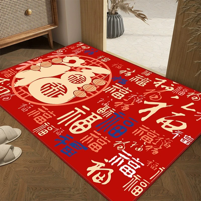 2025 سجاد السجادة الحمراء للعام الصيني المحظوظ لغرفة المعيشة ديكور غرفة النوم المنزلية سجادة كبيرة غير قابلة للانزلاق ممسحة مدخل داخلي