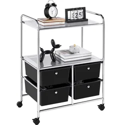 Rolling Storage Cart with 4 Drawers & 2 Shelves Storage Trolley on Wheels for Home Office School Salon, Black Filing