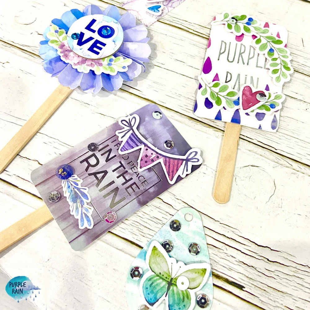 Creative Path 12pcs Purple-Rain Scrapbooking Journaling Full Kits Decorative Papers Die Cuts Stamps