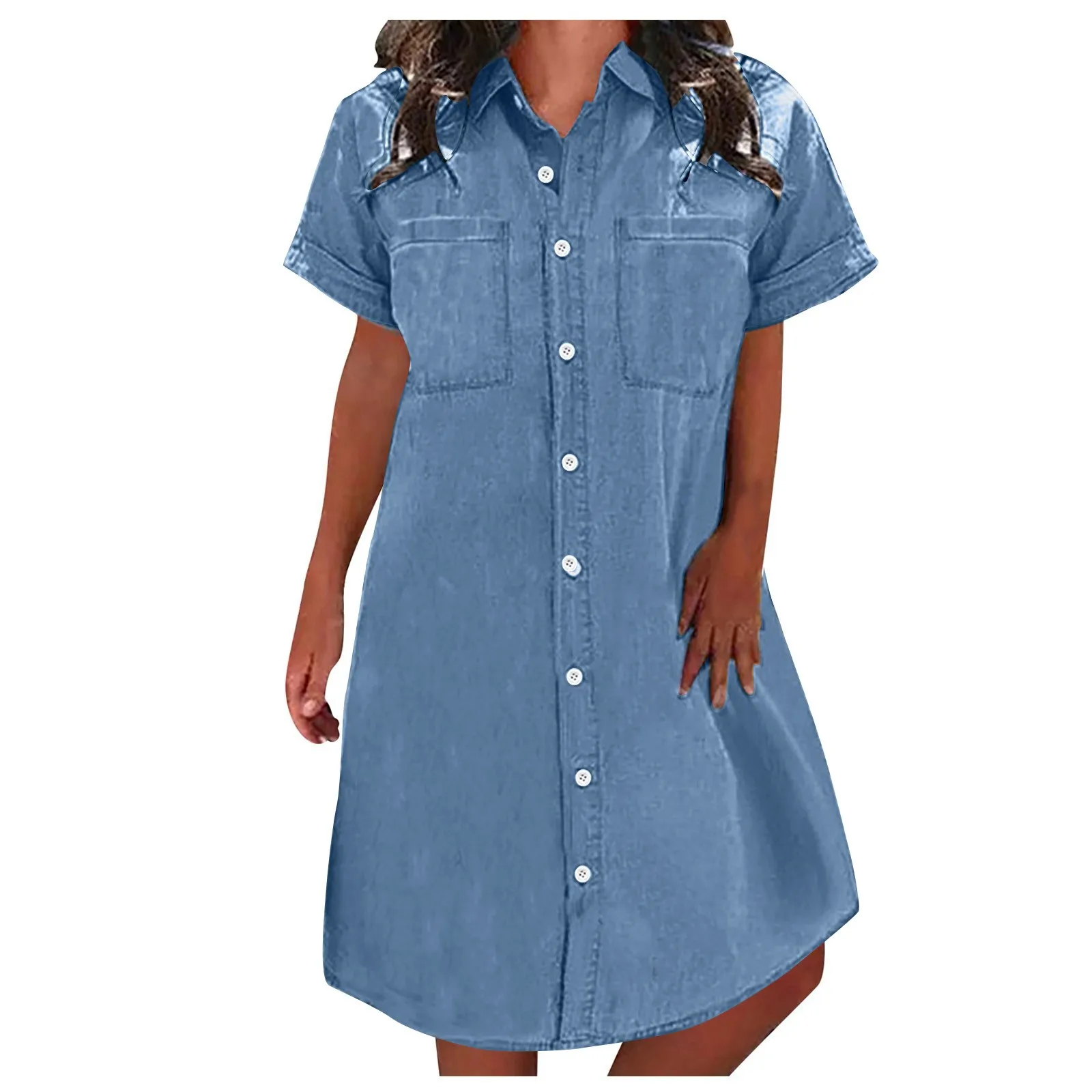 Summer Denim Shirt Dress 2024 Women\'S Casual Loose Single Breasted Dress Simple Retro Commuter Female Office Denim Short Skirt