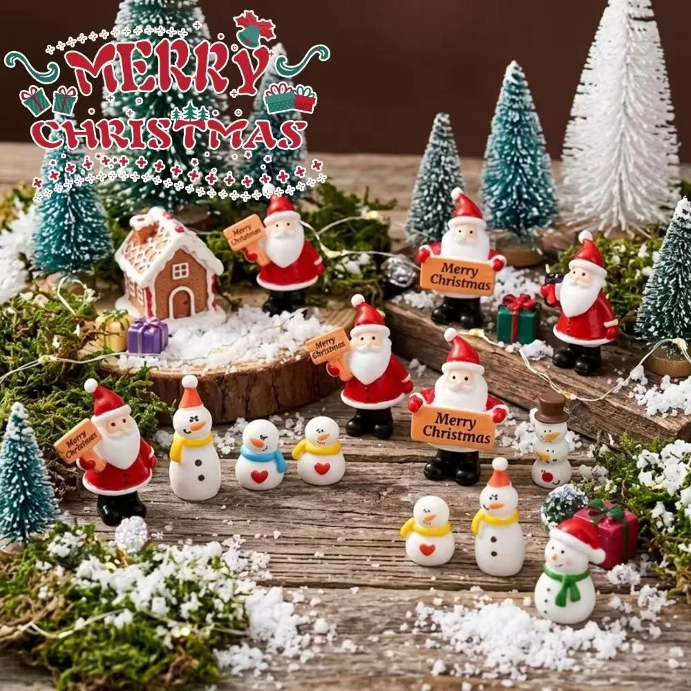 Cute Resin Santa Claus Snowman Ornaments Mini Dollhouse Decor Xmas Landscape Party Decor Cartoon Ornament for Micro Landscape
