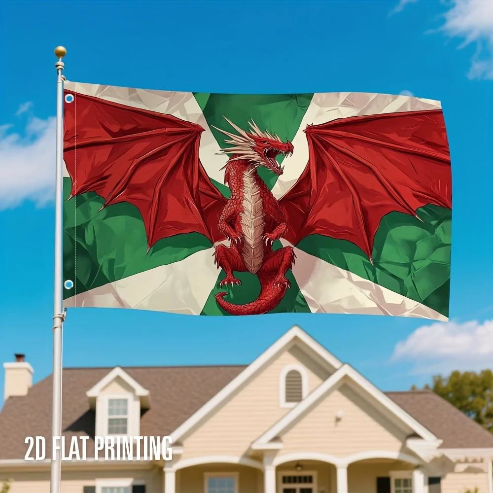 1pc Welsh Red Dragon Flag, Decoration Suitable for Outdoor Parties & Welsh-Themed Events - No Electricity Needed.No Flagpole.