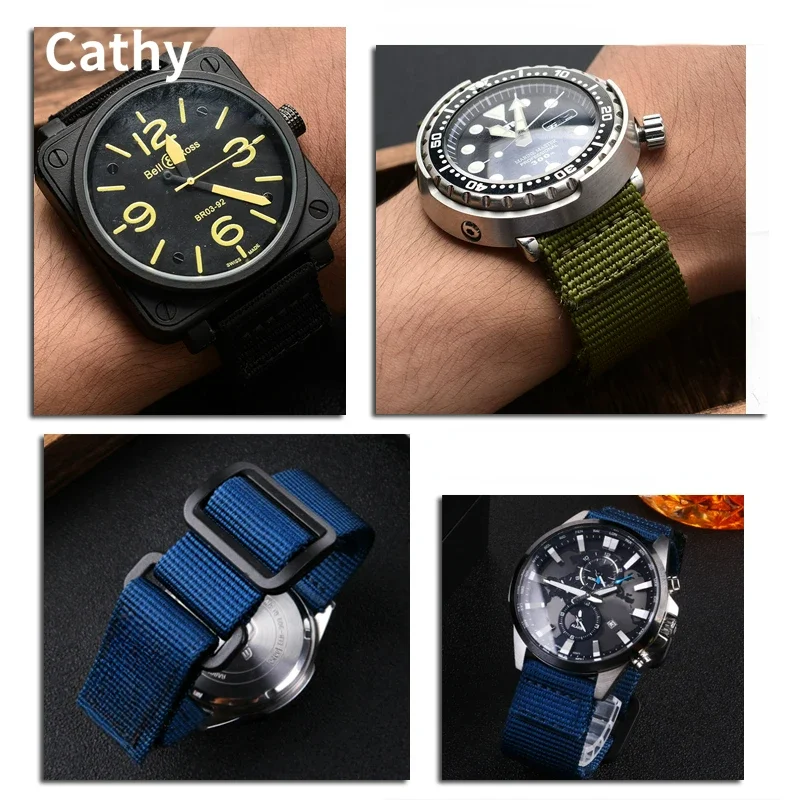 Nylon Watch Strap for Seiko Panerai Bibo Waterproof Sweat-Proof Hook and Loop Fastener Watchband Accessories 22 24mm Wristband