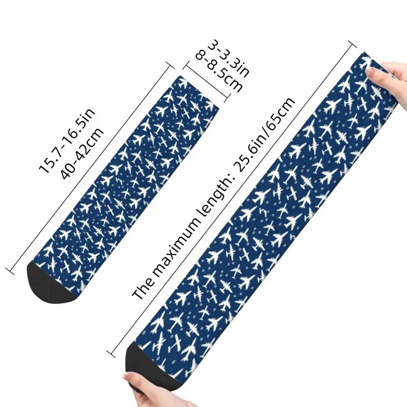 Cute Printed Aeroplanes Flight Pilot Socks for Men Women Stretch Summer Autumn Winter Airplane Aviation Aviator Crew Socks