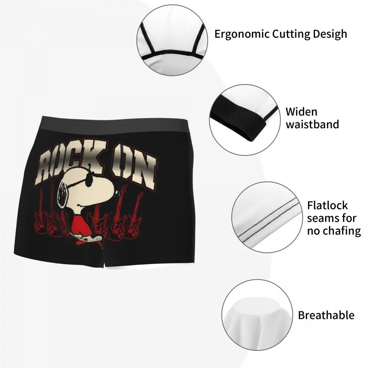 Custom Fashion S-Snoopys Rock On Boxers Shorts Panties Male Underpants Stretch Cute Cartoon Briefs Underwear