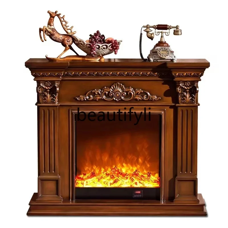 

European fireplace, American solid wood decorative cabinet 1.2/1 meters simulated flame TV cabinet heating fireplace core