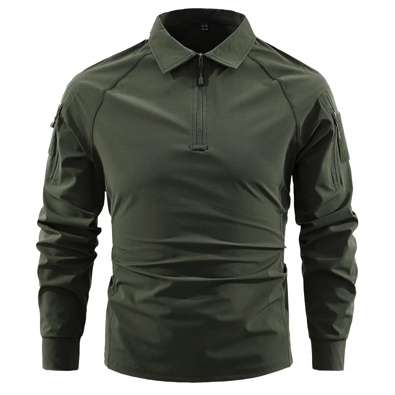 Men's Long Sleeve Combat Shirt Men 1/4 Zip Tactical Long-sleeved T-shirt Tops Outdoor Quick Dry Hunting Training Hiking T-shirts image 2