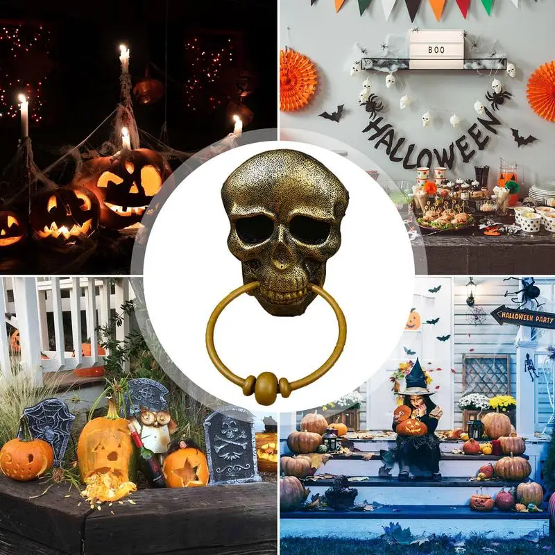 Halloween Skull Door Knocker Skull Doorbell Gothic Horror Skeleton Head Door Bell With Light-up Eyes Haunted House Doorbell