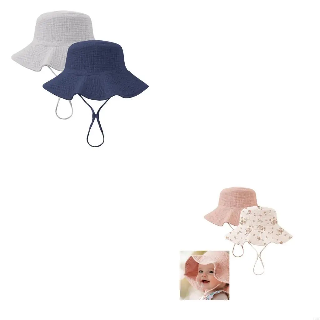 2pcs/set muselina baby sun gat upf50+ cubo cubo ancho correa barbilla ajustable para niñas para niños verano esencial 4xbc