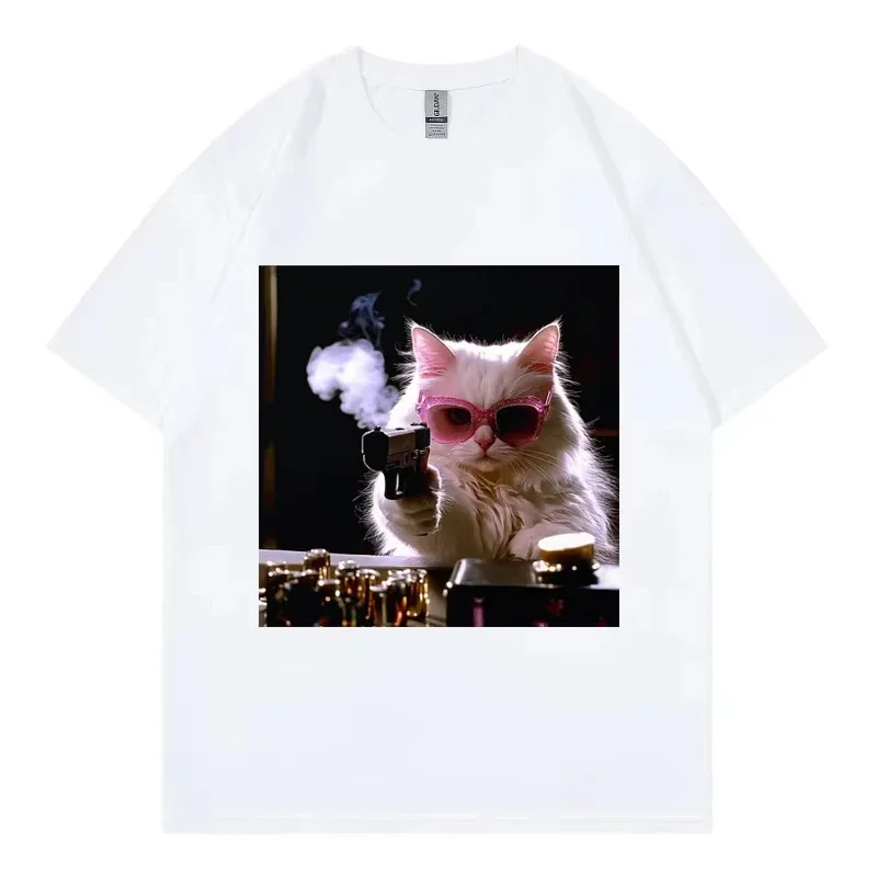 Glam Mafia Cat Funny Meme Graphic T Shirts High Street Fashion Trend Short Sleeve T-shirts Summer Casual Com T-shirt