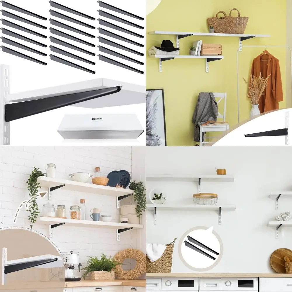 

Heavy-Duty Adjustable Double Track Closet Shelf Brackets, 20-Pack, Black, 14.5 Inch Wide for Strong Wire Shelves