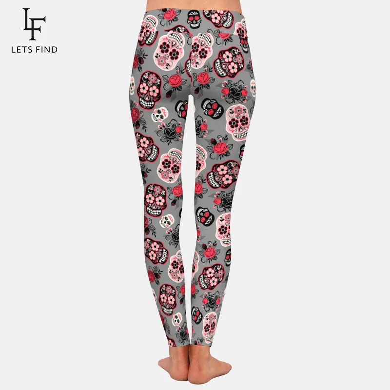 LETSFIND 2020 nuovo 3D Day of The Dead Skull Printing Leggings Sexy da donna moda a vita alta Leggings morbidi e sottili