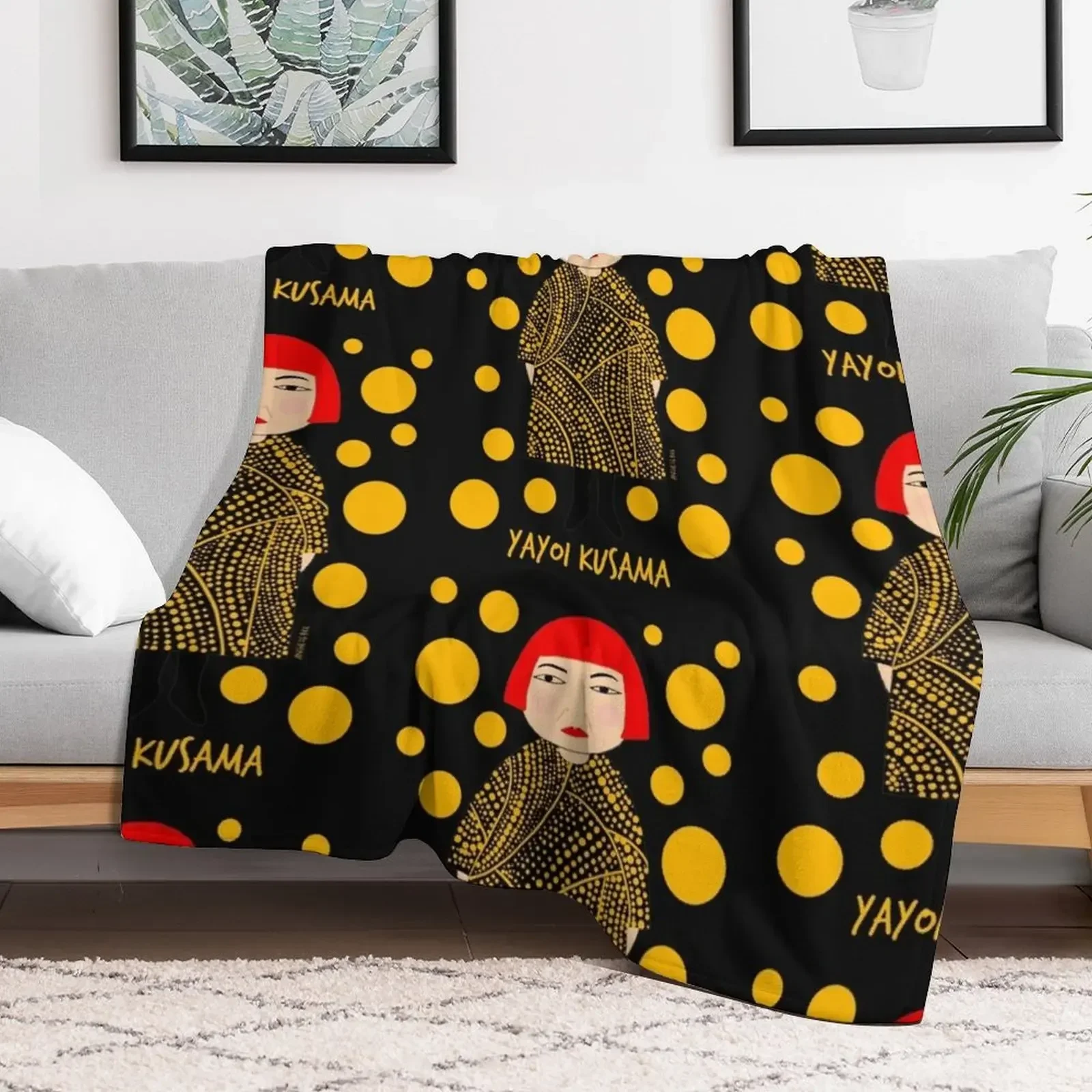 Yellow dots Yayoi Kusama inspired Throw Blanket cosplay anime Fashion Sofas heavy to sleep Sofa Quilt Blankets