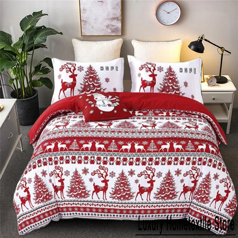 Christmas Duvet Cover Set Snowflake Red Elk Reineer Tree Queen King Double Bedding Set Twin Single Boys Adult New Year Gift