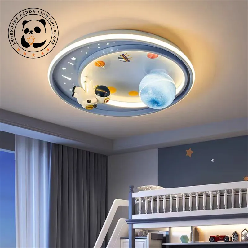 Imagem -03 - Criativo Rodada Led Luz de Teto Lua Astronauta Lâmpada Pingente Cartoon Eye Care Crianças Bebê Azul Rosa Boy Room Decoração Chandelier