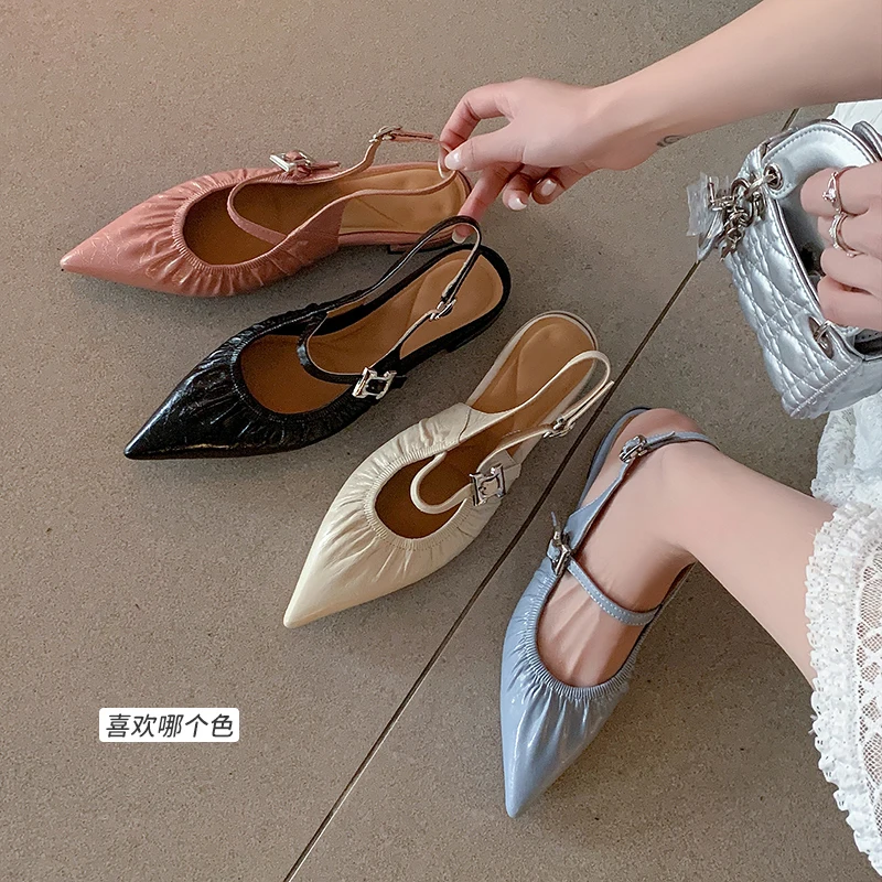 2026 new summer women sandals natural leather 22-25cm cowhide+sheepskin+pigskin pointed toe buckle pleated women shoes fashion