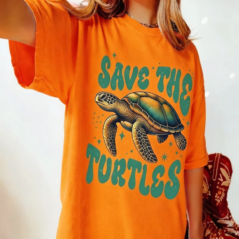 Save Turtles Sea Lovers Gift Respect The Locals  All-match Shirt Protect Our Oceans Beach Family Vacation Printed T-shirt Tops