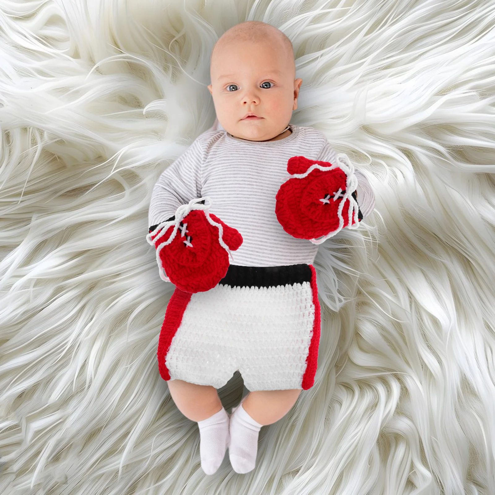 1Set Newborn Baby Boxing Costume Photography Outfit Cute Infant Photoshoot Clothes Soft Comfortable Knitted Newborn Photo Props