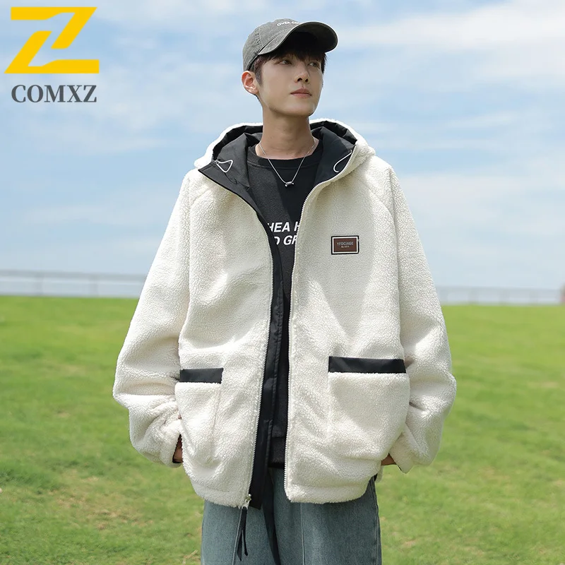 COMXZ, chaqueta con capucha para deportes al aire libre para hombre, impermeable, a prueba de viento, abrigo de escalada de montaña, Parka Sherpa Reversible de lana gruesa para invierno
