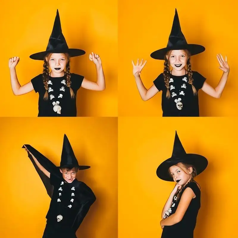 Black Wizard Hat Witch Hat Makeup Costume Props Hat for Children Kids Halloween