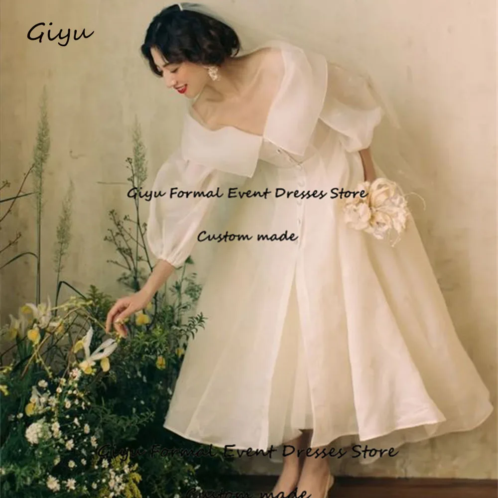 Giyu Fairy A-line Korea Wedding Dress Photoshoot Off The Shoulder Tea-length Birthday Party Dress Summer Dress