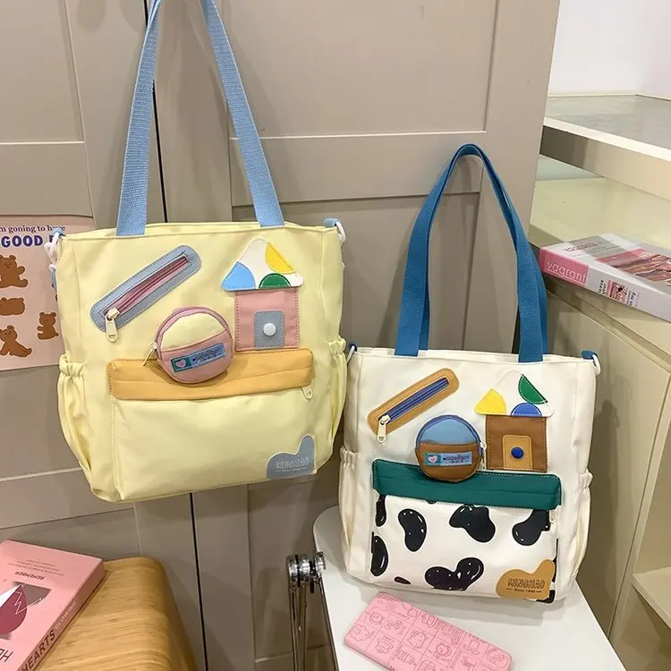 

Легкая женская сумка через плечо из нейлона с множеством карманов, вместительная, в мультяшных цветах, сумка-тоут для девочек