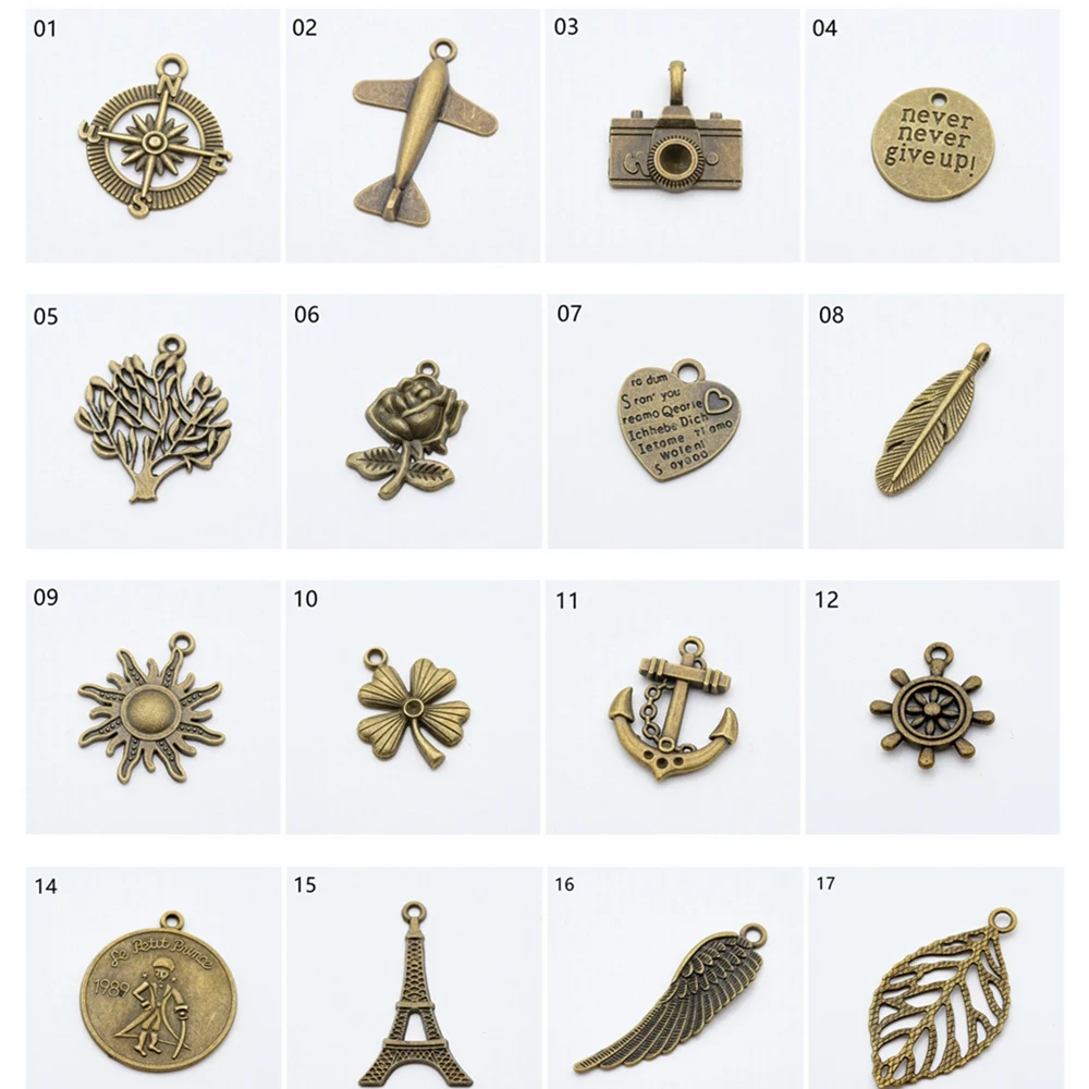 No.1-19 Vintage Metal Pendant Bronze Diy Charm Star Signs Astro Citation Bookmarks Pendant Diary Decoration Necklace ornament