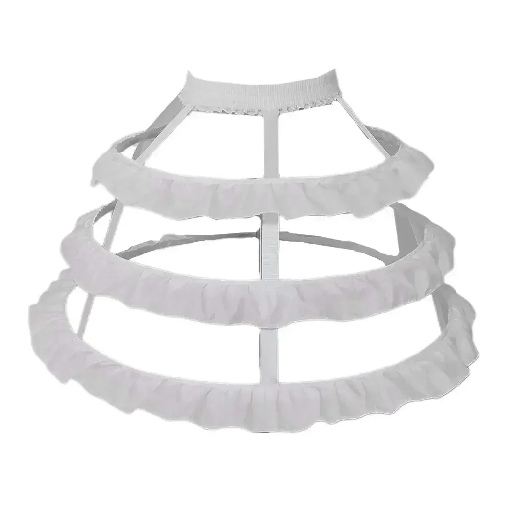 Women 3-Hoop Petticoat Skirt Hollow Out Ruffles Japanese Lolita Dress Pannier Bird Cage Wedding Cosplay Crinoline Underskirt