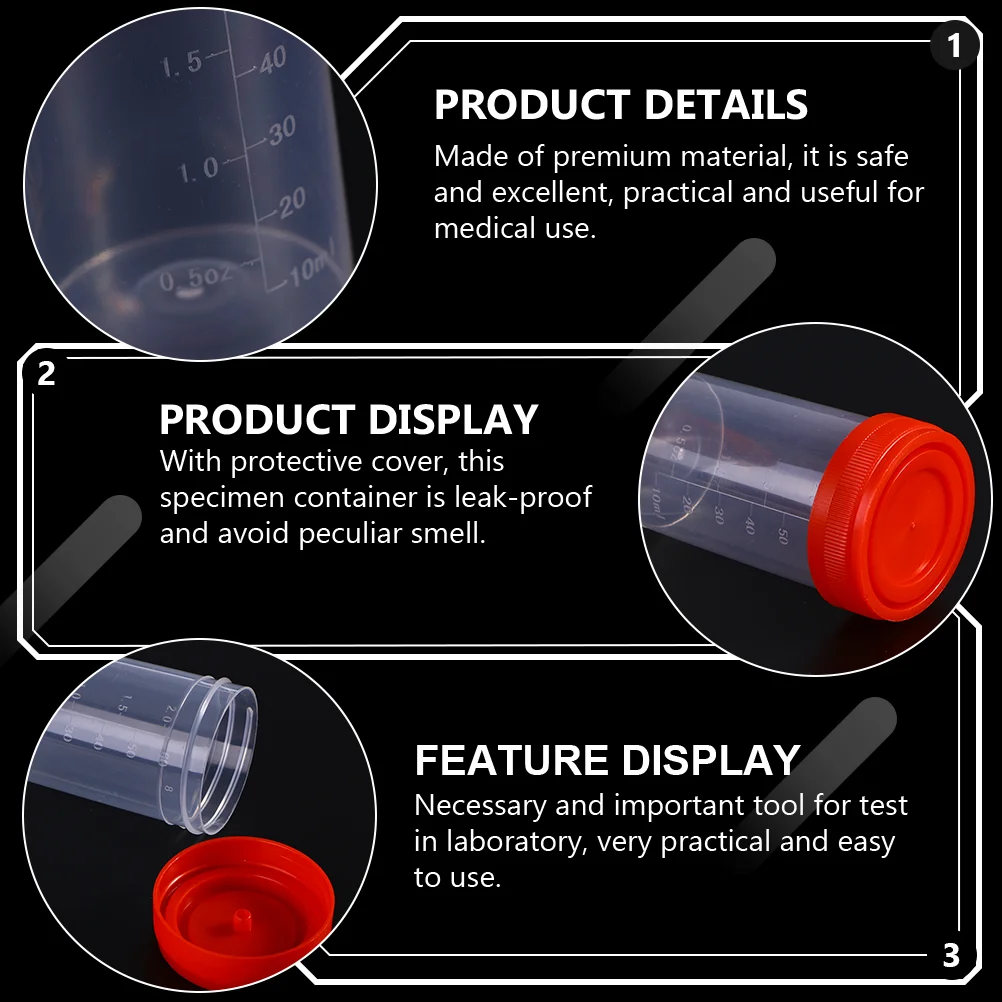 10pcs Sampling Cup Sample Cups Specimen Bottle Urine With Scale The Container Plastic Medical Measuring 60ml (Random Color)