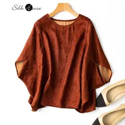 Natural Mulberry Silk Gambiered Guangdong Gauze Fashion New Women's Clothes Summer Bat Sleeve Women's Top T-shirt Loose