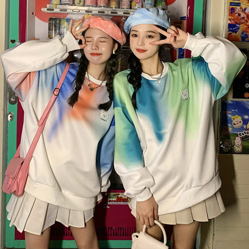 Women Sweatshirts Tie Dye 2022 Spring Autumn Female Hoodies Long Sleeve Loose Pullover Tops Casual Fashion Streetwear