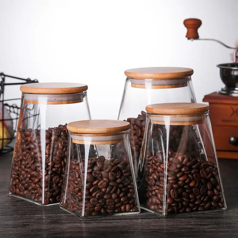 Square High Borosilicate Glass Storage Jar Airtight Seal Container For Tea Grain Kitchen Food Organizer